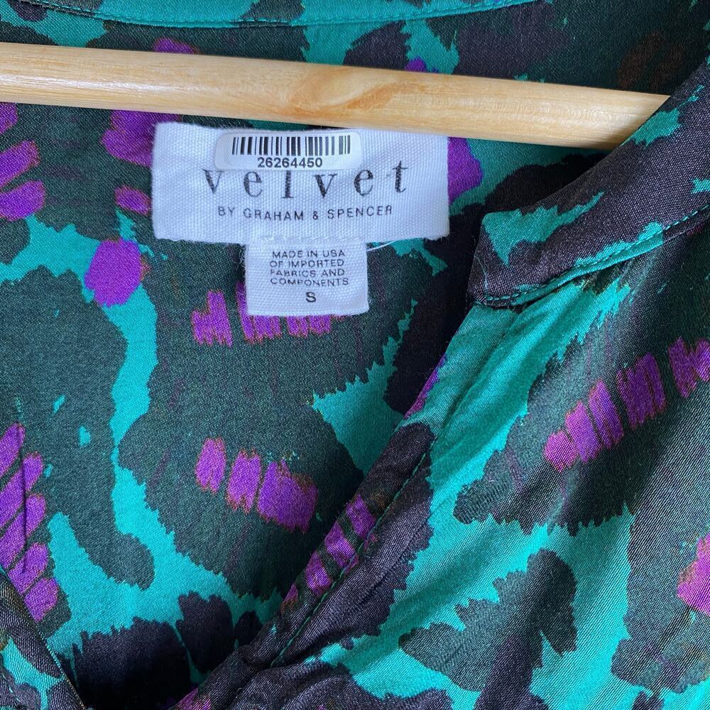 Velvet Graham Spencer Reeve Peasant Blouse Green Floral Small - Picture 14 of 16